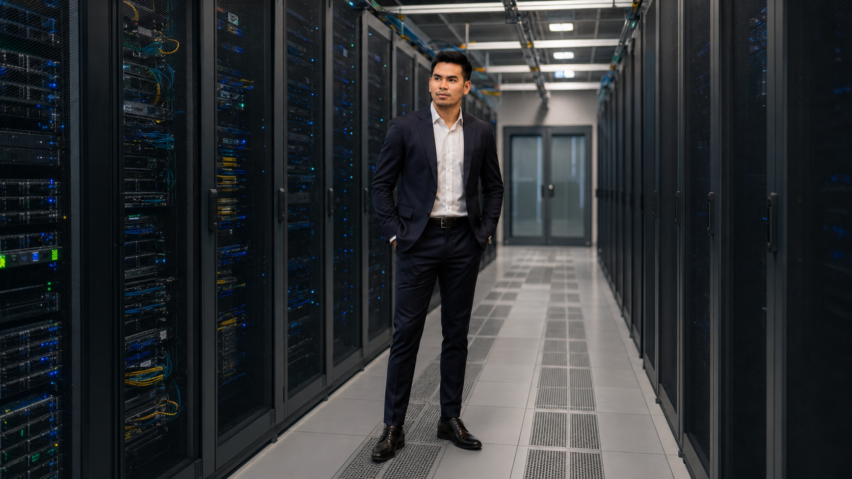Vonn standing inside a data center corridor
